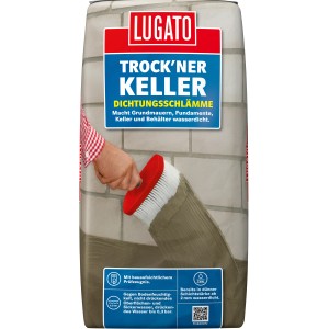 Sack Dichtungsschlämme Trock´ner Keller 25 kg. Anwendungsbeispiel mit Bürste.