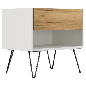 Posseik Nachttisch-Set Industrial B, 2-teilig, weiß/Eiche, mit Metallfüßen.