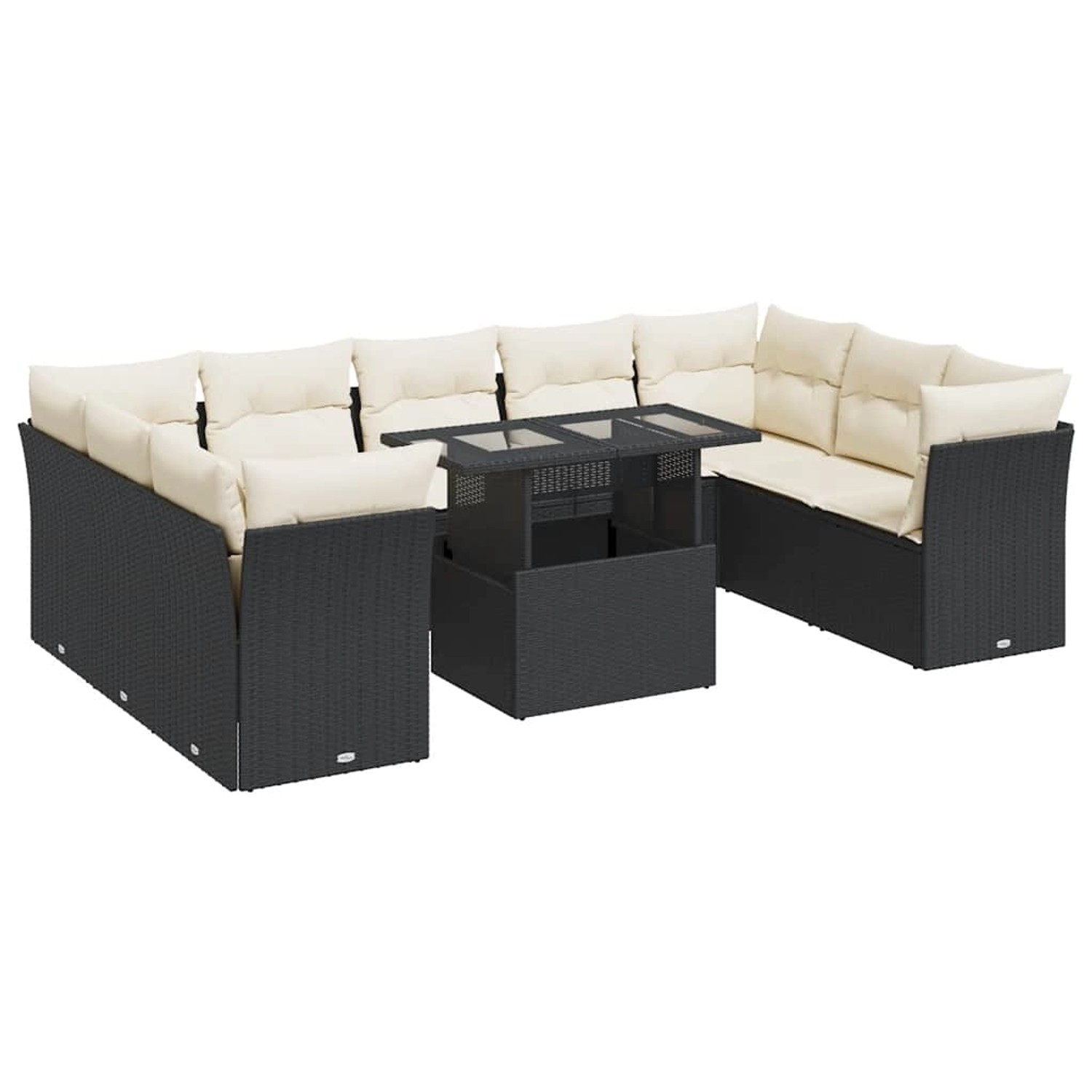 vidaXL 10-Tlg Garten-Sofagarnitur mit Kissen Schwarz Poly Rattan 3326217 günstig online kaufen