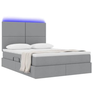 vidaXL Bett mit LED-Lichtleisten Hellgrau 140 x 190 cm Stoff 3372351