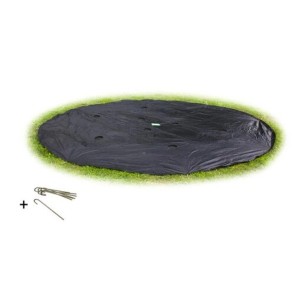 Schwarze Exit Abdeckplane für ebenerdiges Trampolin (Ø 244 cm) mit Heringen.