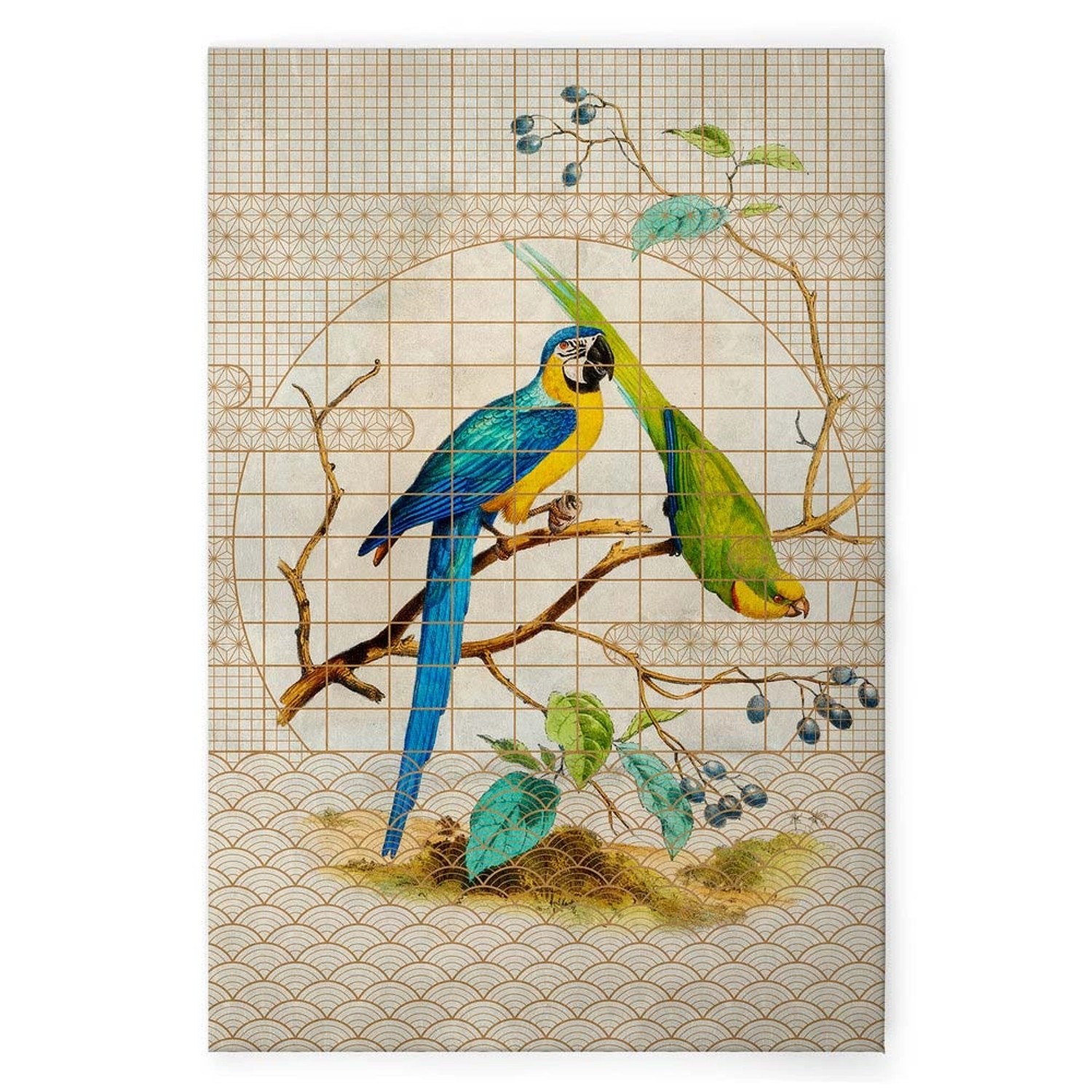Bricoflor Bild Mit Wellensittich Und Papagei Art Déco Leinwandbild In Gold 20Er Jahre Leinwand Mit Vögeln Ideal Für Wohn
