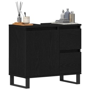 vidaXL Waschbeckenschrank in Schwarz Eichen-Optik mit Tür und Schubladen.