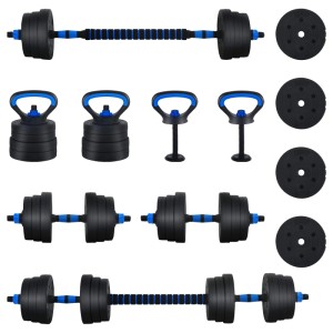 vidaXL 4-in-1 Hantelset, 30 kg, schwarz und blau, mit Hantel, Kurzhanteln und Gewichten für das Krafttraining.