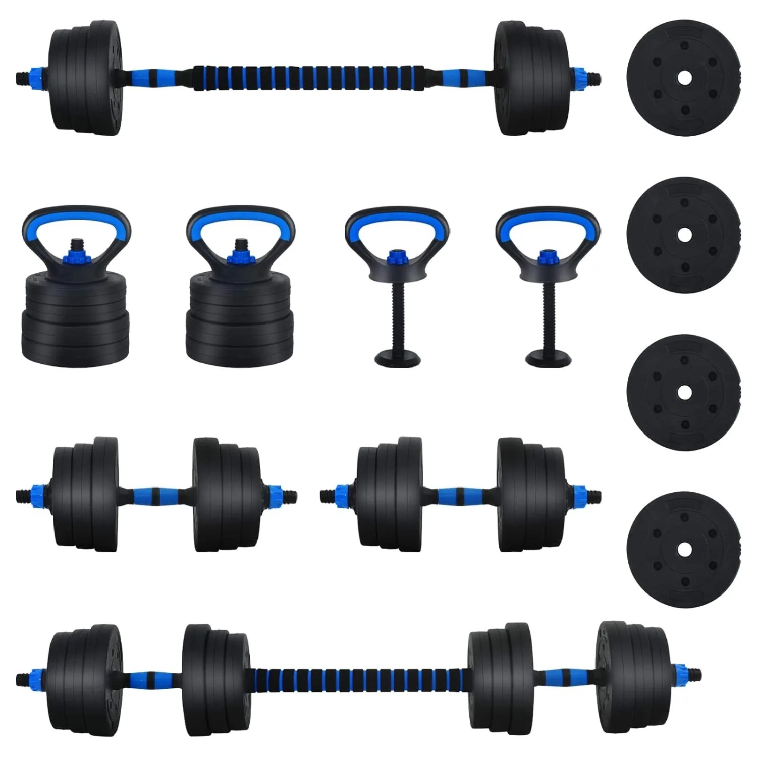 vidaXL 4-In-1 Hantelset 30kg Schwarz und Blau Zement und Eisensand 3403863