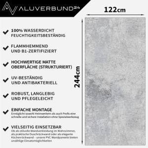 Aluverbund24 PVC Wandpaneel Urban-Grey Natursteinoptik, 122x244cm, für Küche & Bad.