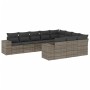Graue 10-tlg. vidaXL Garten-Sofagarnitur aus Polyrattan mit Kissen.