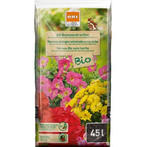 Palette OBI Bio Blumenerde (51x45L) torffrei für gesundes Pflanzenwachstum und üppige Blütenpracht.