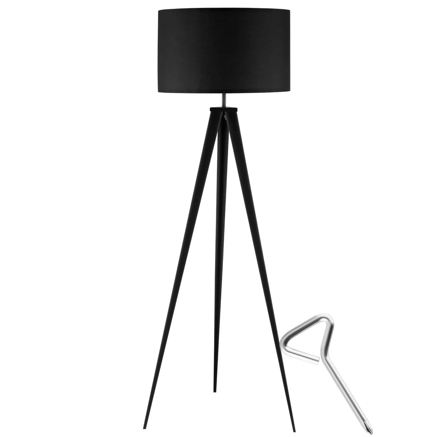 Tectake Stehleuchte Lunaris Dreibeingestell Aus Stahl  60 W Texttillampenschirm In Leinenoptik   57 x 57 x 158 cm Schwarz