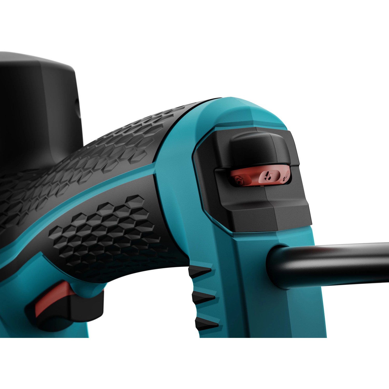Detailaufnahme des Novus Elektrotackers J-150, Tacker mit ergonomischem Griff und rotem Einstellrad.