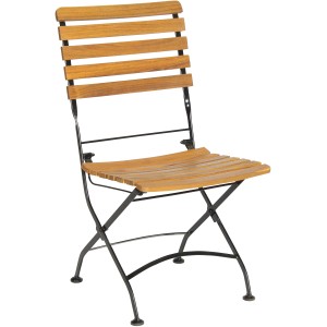 Acamp Klappstuhl Lindau, Teakholz und schwarzes Metall, Teil des 3-tlg. Gartenmöbel-Sets.
