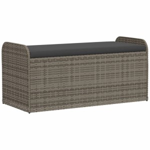 Graue furnicato Gartenbank mit Stauraum, Poly Rattan, inkl. Kissen, 115x51x52 cm.