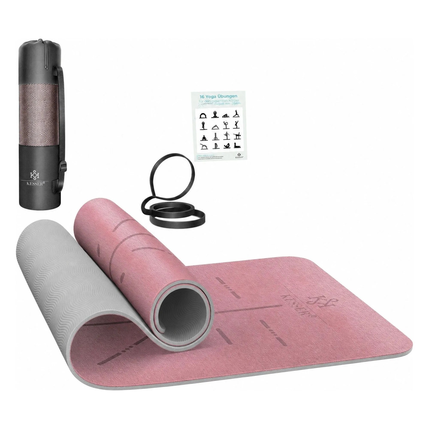 KESSER Gymnastikmatte TPE Rutschfest Größe 183 x 61 cm Farbe Rosa