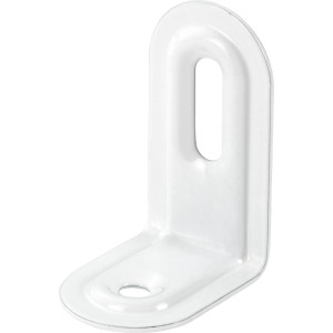 Weißer Verstellwinkel, pulverbeschichtet, mit Langloch zur flexiblen Montage.