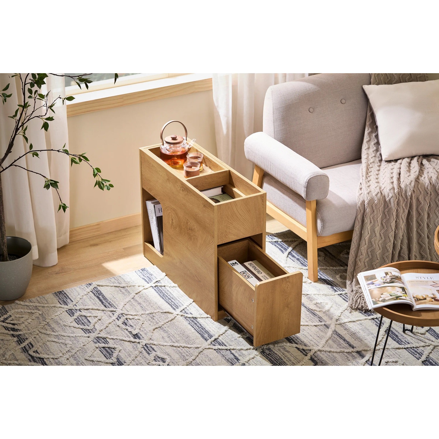 SoBuy Couchtisch klein FBT158-N schmal mit Schublade Holzoptik mit Ablage kaufen bei OBI
