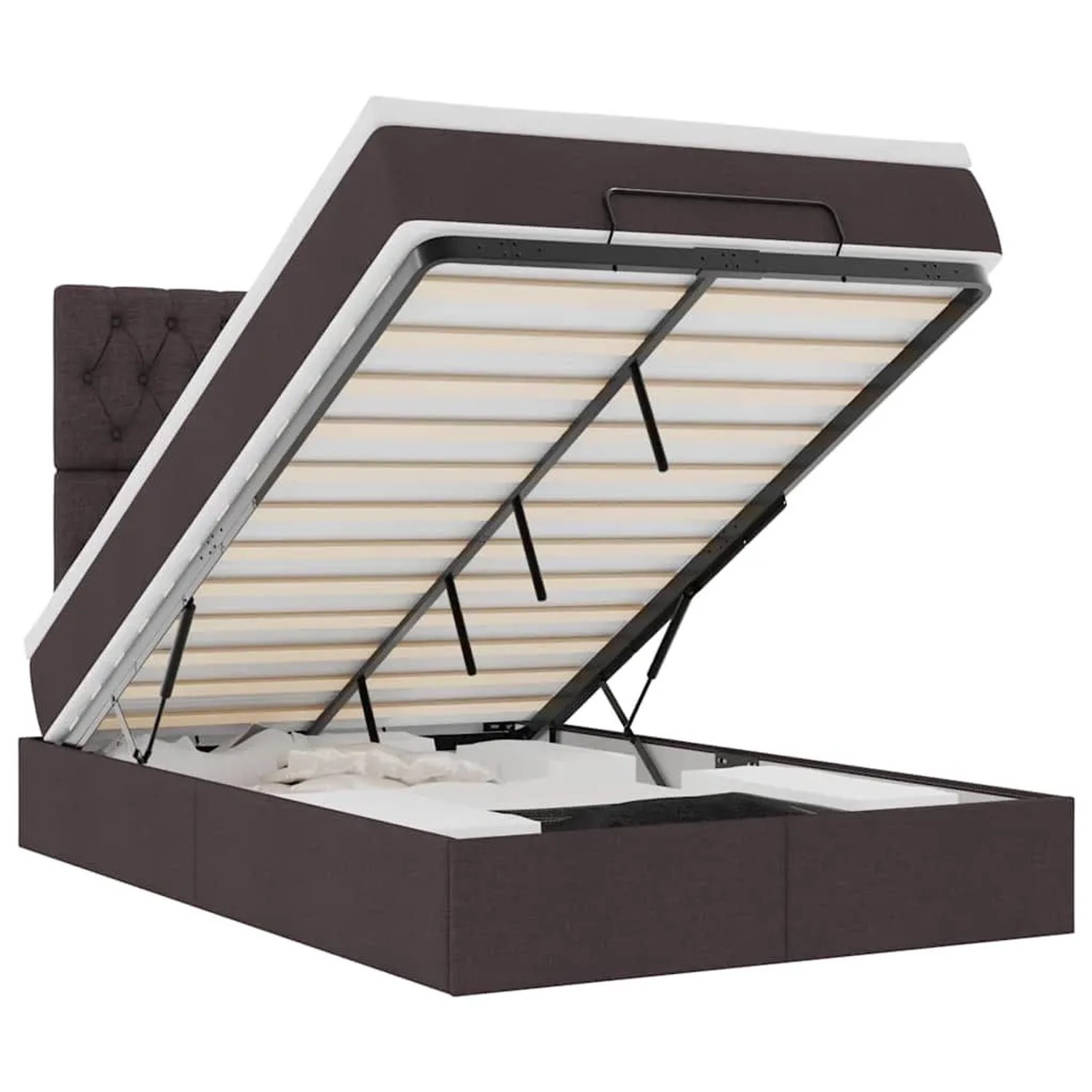 vidaXL Ottoman-Bett mit Matratze & LEDs Dunkelbraun 120x190 cm Stoff 3314075