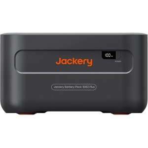 Jackery Zusatzbatterie 1.000 Plus für Explorer 1.000 Plus Powerstation, graues Gehäuse mit Display.