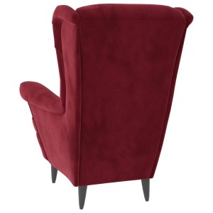 Weinroter Relaxsessel aus Samt, Rückansicht. Gemütlicher Sessel für Wohnzimmer und mehr.