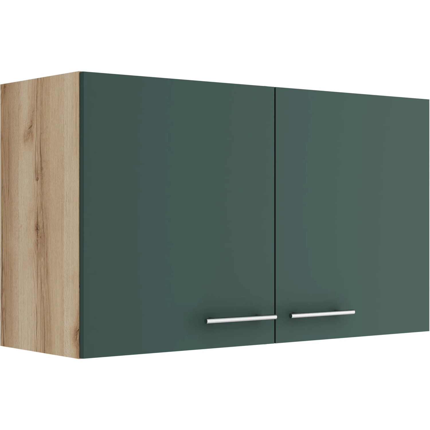 OPTIFIT Savona405 Küchen-Hängeschrank, 100 cm, Steingrün/Wildeiche, mit zwei Türen und Edelstahlgriffen.