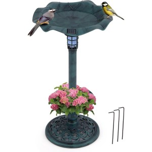 Costway Vogeltränke mit Solarleuchte Grün 43 x 76 cm