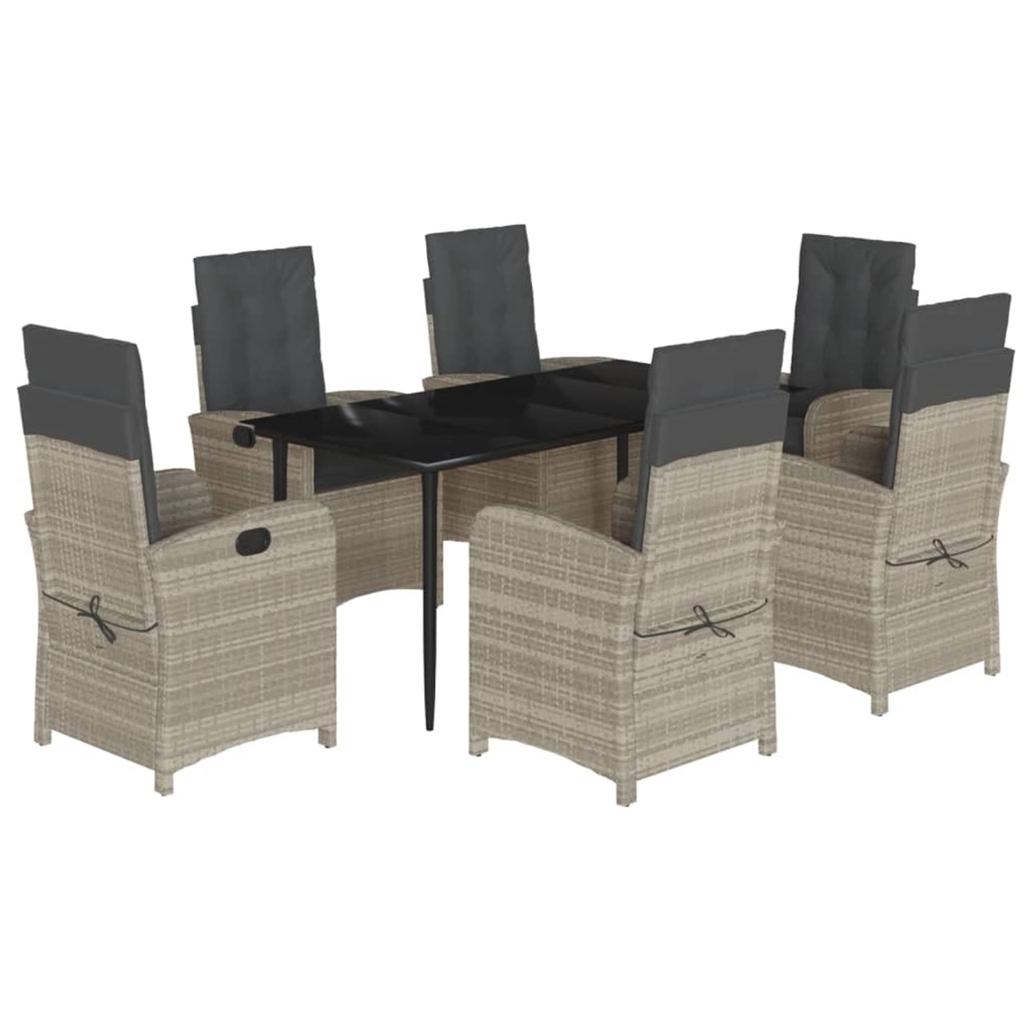vidaXL 7-Tlg Garten-Essgruppe mit Kissen Hellgrau Poly Rattan 3212415 günstig online kaufen
