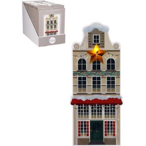 Beiger Fensteraufkleber Haus mit LED-Stern, 29x22cm, Weihnachtsdeko für Fenster.