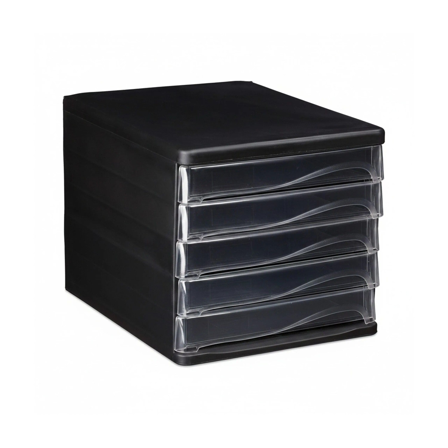 Relaxdays Schubladenbox Kunststoff Schwarz mit 5 Fächern 24,5 cm x 26,5 cm x 34 cm 2 kg