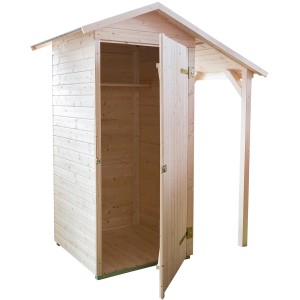Weka Terrassenschrank aus Holz, 14 mm, mit Schleppdach und offener Tür.