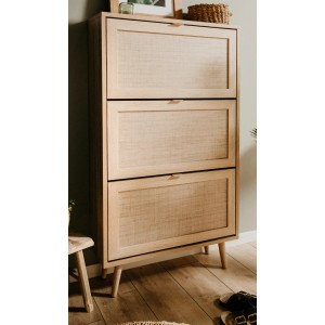 Furn.Design Schuhkipper Eiche Sonoma mit Bast-Dekor 70 x 125 cm 3 Kipper Scandi Niran