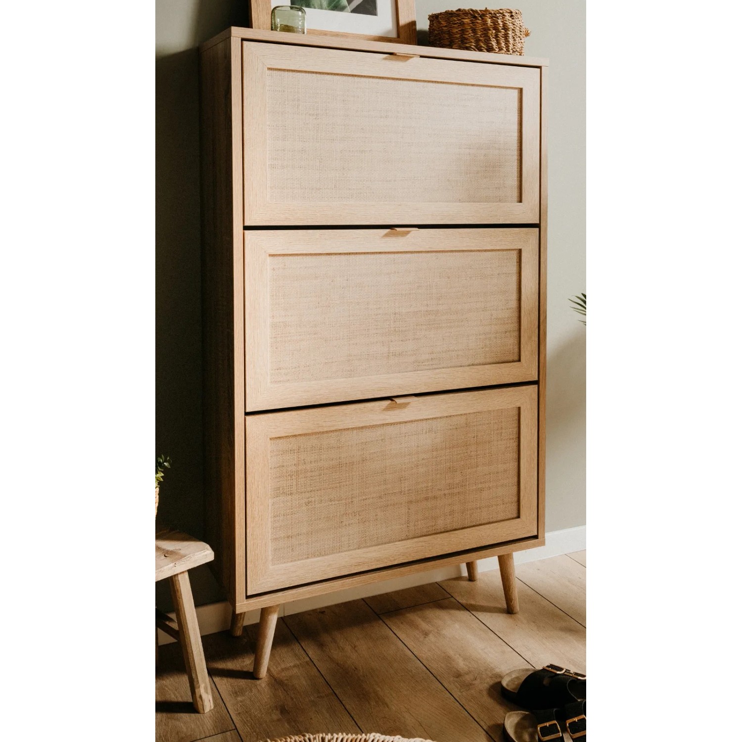 Furn.Design Schuhkipper Eiche Sonoma mit Bast-Dekor 70 x 125 cm 3 Kipper Scandi Niran_3