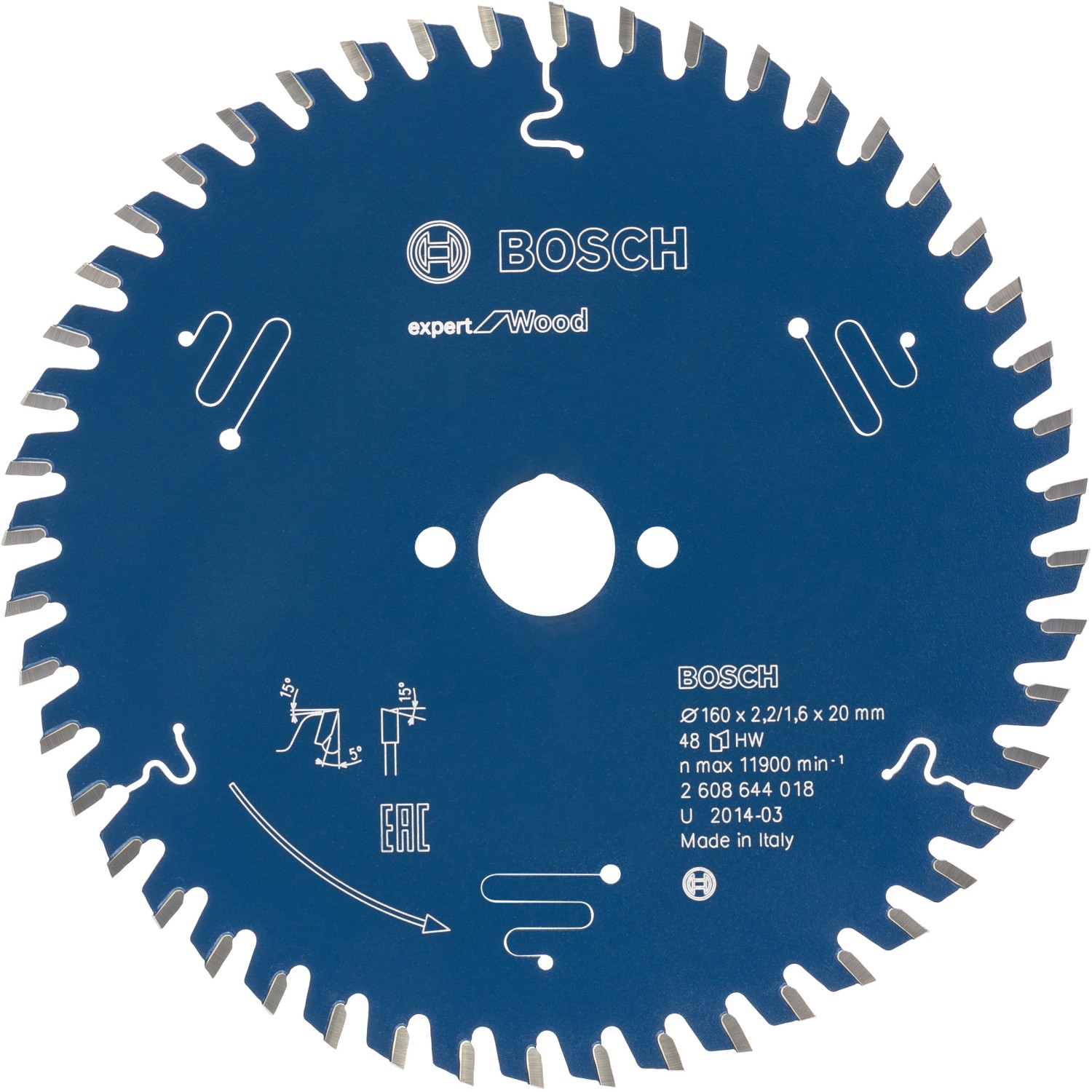 Bosch Kreissägeblatt Expert for Wood 160 mm x 20 mm x 2,2 mm