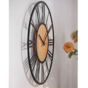 Wall-Art Wanduhr Modern Römische Zahlen Ø 40 cm Schwarz - Holzoptik