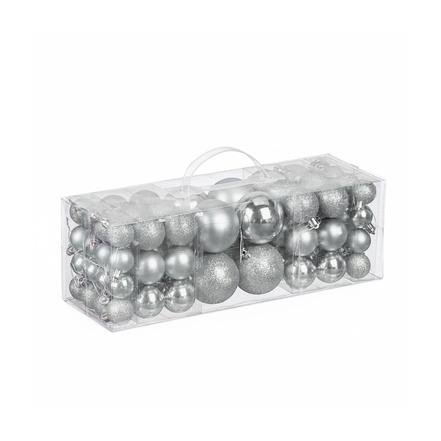 Relaxdays Weihnachtskugeln 76er Set Kunststoff Silber Bruchsicher 330 g
