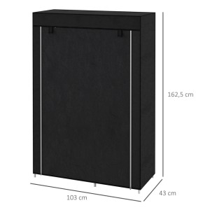 Schwarzer HOMCOM Kleiderschrank mit Kleiderstange, 6 Fächer, 103x43x162,5cm. Faltbarer Stoffschrank.