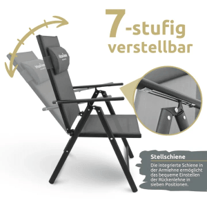 deluxe4home Gartenstuhl, klappbar, mit 7-fach verstellbarer Rückenlehne. Komfortabler Gartenstuhl im Detail.