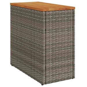 Grauer vidaXL Garten-Beistelltisch mit Holzplatte aus Akazie und Rattan.