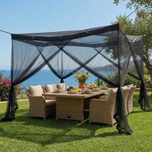 Schwarzes Moskitonetz-Pavillon (3,5x2,5m) für Pergola, schützt Sitzbereich im Garten vor Insekten. Outdoor-Mückenschutz.