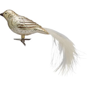 Goldener Deko-Vogel mit Clip und Federn als Baumbehang für Weihnachten, 2er Set.