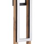 Moderne LED-Stehlampe Illa von Globo, schwarz matt mit Holzrahmen und rechteckigen LED-Panels.