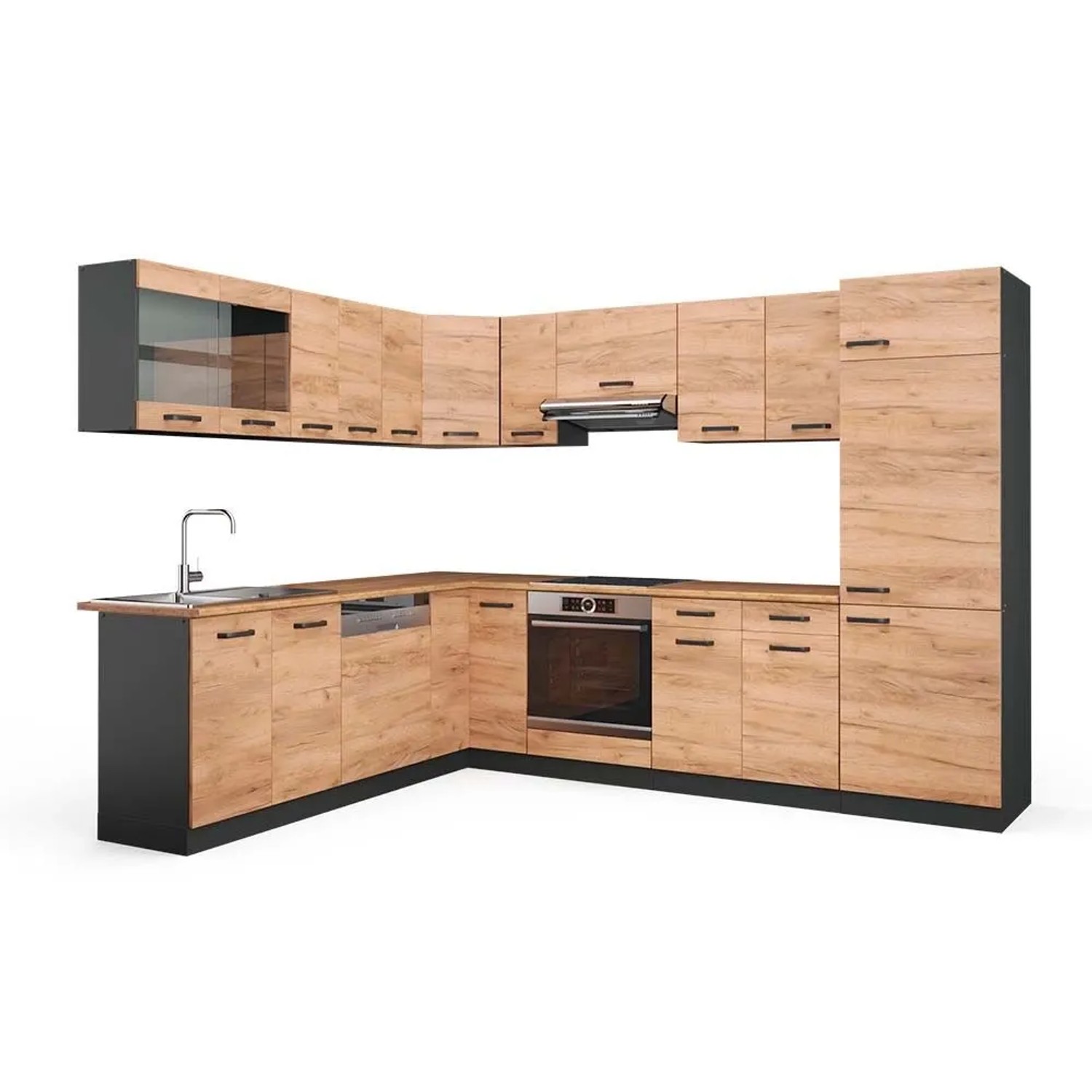 Vicco Eckküche R-Line Goldkraft Eiche/Anthrazit 287 x 82, AP Eiche