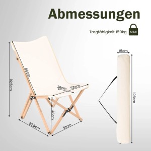 Costway 2er Set Campingstuhl Faltbar Bambusgestell Beige
