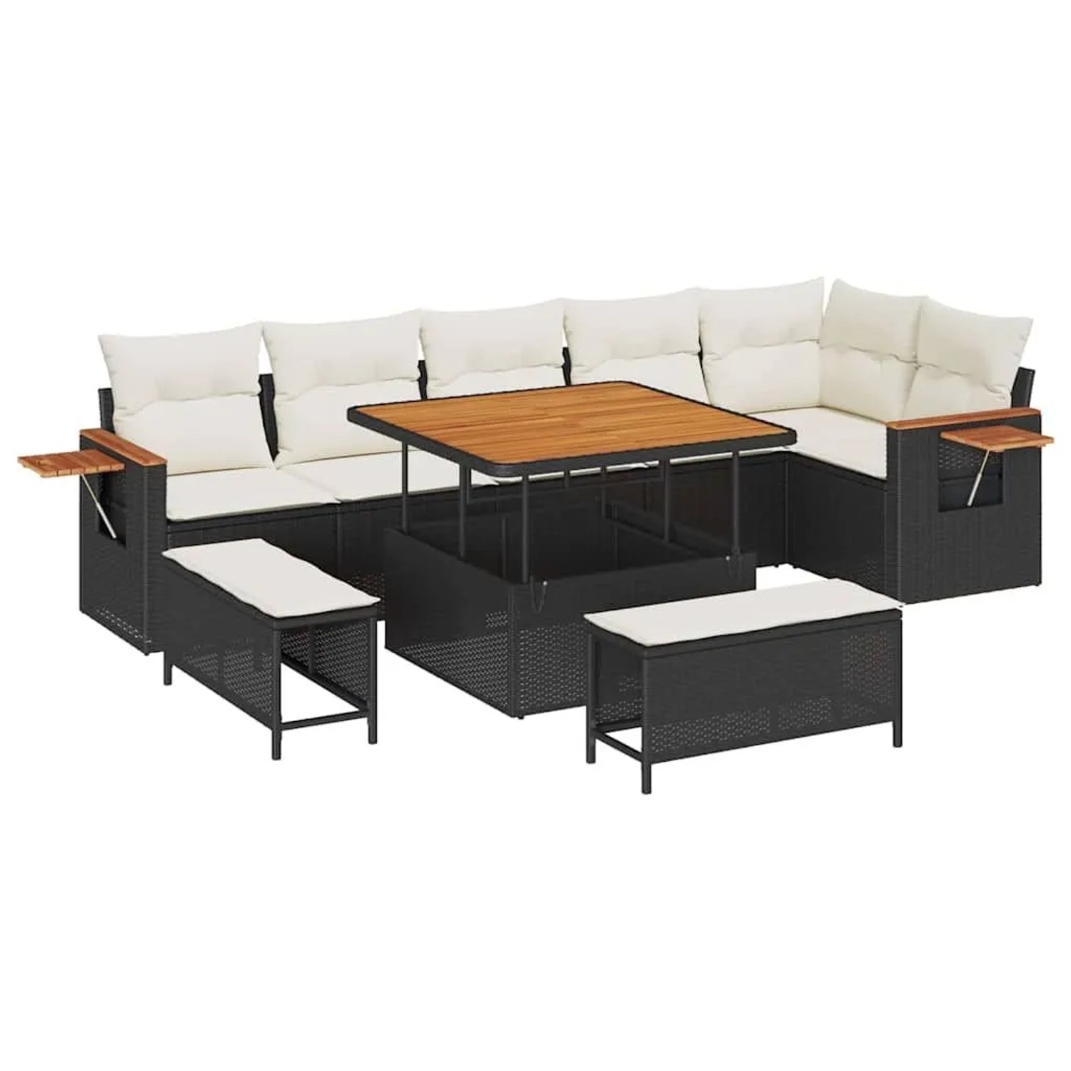 vidaXL Gartensofa-Set mit Kissen 11 Stk Schwarz und Creme Poly-Rattan 33651 günstig online kaufen