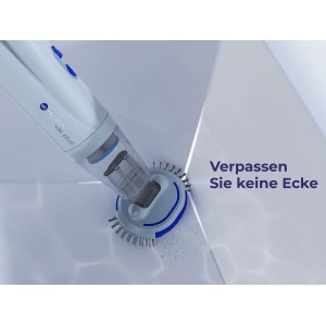 Weißer Gre Reiniger mit Akku für Spa und Pool mit Filterkartusche in Anwendung.