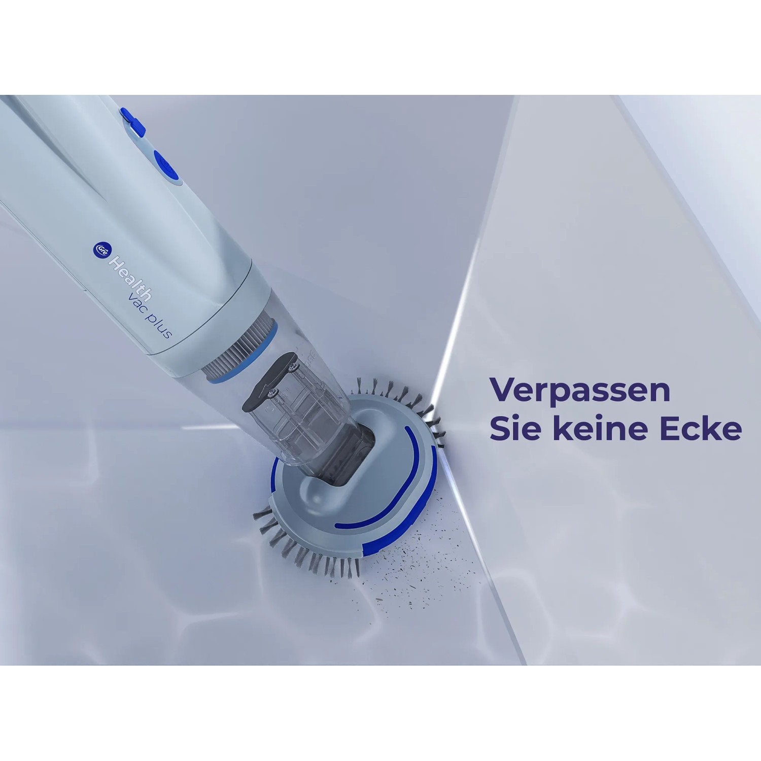 Weißer Gre Reiniger mit Akku für Spa und Pool mit Filterkartusche in Anwendung.