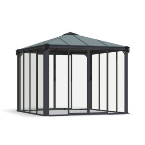 Canopia Ledro 3x3 Pavillon, geschlossen, anthrazitgrau. Gartenpavillon mit Doppeltüren und UV-Schutz.