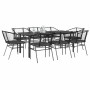 Schwarze 9-tlg. Garten Essgruppe mit Glasplatte und Polyrattan Stühlen mit Kissen.