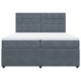 Dunkelgraues Boxspringbett 200x200 cm mit Matratze und Samtbezug.