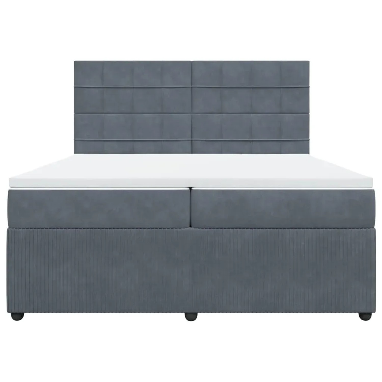 Dunkelgraues Boxspringbett 200x200 cm mit Matratze und Samtbezug.