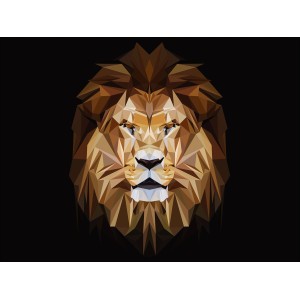 Leinwandbild: Abstrakter Löwenkopf in Braun- und Goldtönen, 116x84 cm.