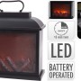 Schwarze Kamin-Laterne (30 cm) mit LED-Feuereffekt für gemütliche Atmosphäre.